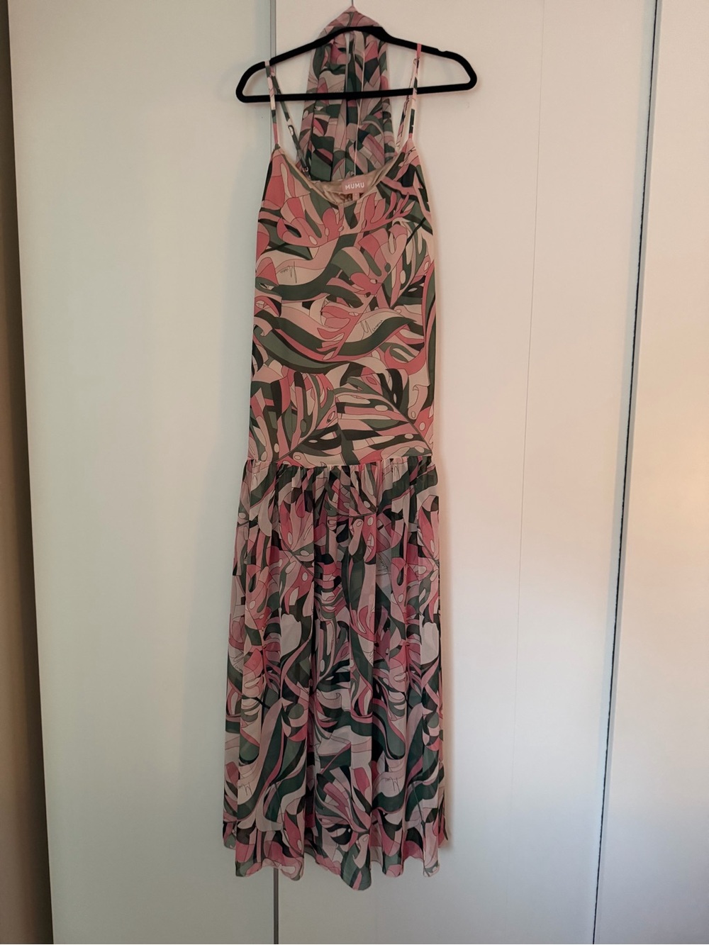 Show Me Your MuMu Dalia Pink and Olive Leaf Print Maxi with Scarf - Picture 3 of 7